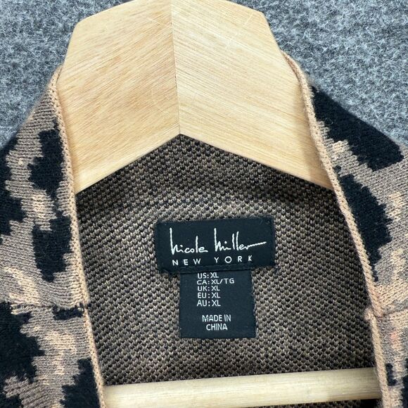 Nicole Miller Sweater Pullover Women XL Brown Animal Print Knit High Neck Rayon - Picture 3 of 7